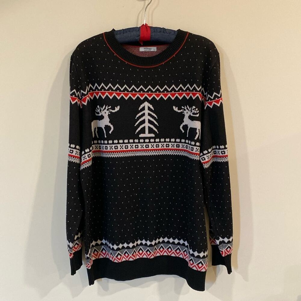 Meakeor Deer Christmas Sweater size XXL Black Red white Ugly Christmas Sweater